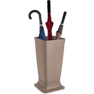 Plasticforte Paraplubak/parapluhouder Plain - beige - glad kunststof - D26 x H52 cm - op verhoogde voet - uitlekbak
