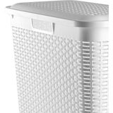Plasticforte - Smalle Wasmand met Deksel - Wit - Gevlochten Kunststof - 48 Liter - 27 x 46 x 60 cm