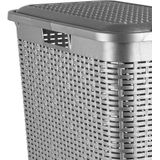 Plasticforte - Smalle Wasmand met Deksel - Zilvergrijs - Gevlochten Kunststof - 48 Liter - 27 x 46 x 60 cm