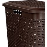 Plasticforte - Smalle Wasmand - Donkerbruin - Gevlochten Kunststof - 48 Liter - Met Deksel