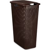 Plasticforte - Smalle Wasmand - Donkerbruin - Gevlochten Kunststof - 48 Liter - Met Deksel