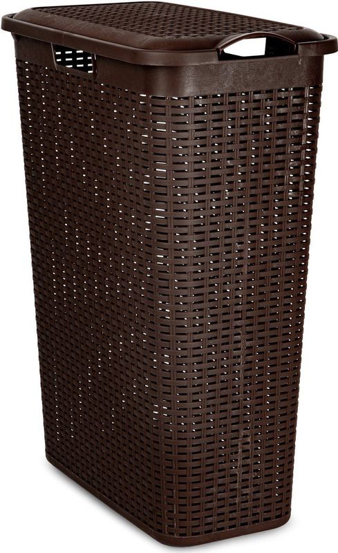 Plasticforte - Smalle Wasmand - Donkerbruin - Gevlochten Kunststof - 48 Liter - Met Deksel