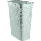 Plasticforte - Smalle Wasmand met Deksel - Groen - Gevlochten Kunststof - 48 Liter