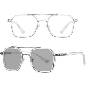 A5 Double-beam gepolariseerde brillen met variabele kleuren  niet-graden platte bril  lens: grijs veranderen (transparant zilveren montuur)
