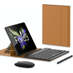 For Samsung Galaxy Z Fold5 GKK Gear Adjustment Bluetooth Keyboard Leather Case with Pen + Keyboard + Mouse + Case(Brown)