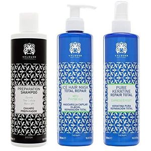 Valquer Damaged Hair Repair Treatment - verpakking met voorbereidende shampoo + keratine + Ice Hair Mask - reparatieverpakking voor sterk beschadigd haar