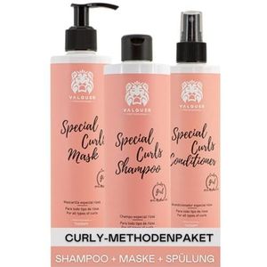 Válquer Professional Curly Method Pack Shampoo 400 ml + Masker 290 ml + Conditioner 300 ml Speciale krullen, krullend haar, sulfaatvrij, zoutvrij, perfecte krullen. Tot 96% natuurlijke oorsprong