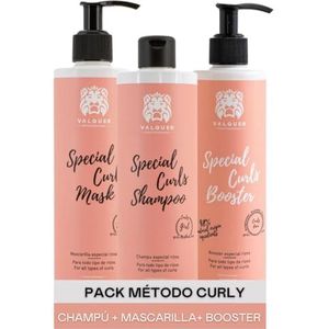 Valquer Professional Pack Curly Method Shampoo 400 ml + Masker 290 ml + Booster 300 ml Speciaal voor Krullen, Krullend Haar, Sulfaatvrij, Zoutvrij Perfecte Krullen. Tot 96% natuurlijke oorsprong