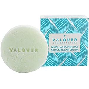 Valquer Laboratorios Vast micellair water voor alle huidtypes, geen zeep, geen plastic, vaste gezichtsreiniger, veganistisch en dierproefvrij, afvalvrij, milieuvriendelijk, 50 g