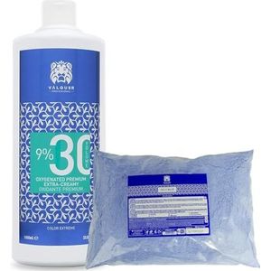 Valquer Professionele laboratories, premium zuurstofverpakking voor ultra-romige kleurstoffen, 30 volume (9%) 1000 ml, kleurpoeder 500 g, haarkleuring en verkleuring