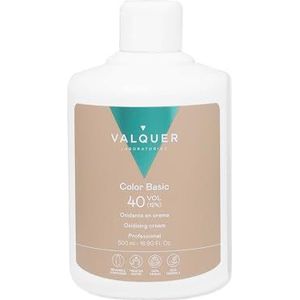 VALQUER Gestabiliseerde waterstofperoxidecrème 40 volumes 12% | Oxidatiemiddel voor permanente haarkleuring en ontkleuring | Veganistisch met ingrediënten van natuurlijke oorsprong | 500 ml