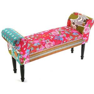 Versa Pink Patchwork zitbank kruk bank ligstoel voor woonkamer slaapkamer kantoor met armleuning, afmetingen (H x B x L): 53 x 32 x 100 cm, katoen en hout, kleur: roze