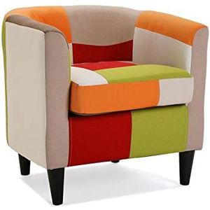 Versa Red Patchwork Lounge, slaapkamer of eetkamer fauteuil. Vintage Design Leunstoel, met Armsteunen, Afmetingen (H x B x H) 56 x 62 x 64 cm, Katoen en hout, Kleur Red