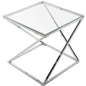 Versa Trento Bijzettafel voor woonkamer, slaapkamer of keuken. Moderne Salontafel, Afmetingen (H x B x H) 51 x 51 x 51 cm, Glas en Metaal, Kleur Zilver