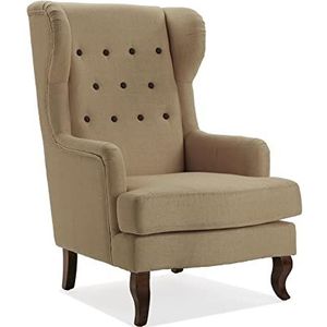 Versa Botones Chesterfield fauteuil voor woonkamer, slaapkamer of eetkamer, comfortabele en andere bank, met armleuningen, afmetingen (H x B x L) 103 x 62 x 68 cm, katoen en hout, kleur: bruin