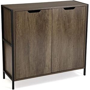 Versa Lizzy Smal dressoir voor entree of woonkamer, 2-deurs hulpkast, schoenenkast, afmetingen (l x b x h) 78,8 x 30 x 83,2 cm, metaal en hout, kleur bruin en zwart