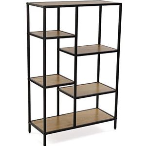 Versa Cedric Industriële stijl bibliotheek wandplank, met 6 legplanken of planken, Afmetingen (H x B x H) 109 x 30 x 70 cm, Hout en metaal, Kleur Zwart en bruin