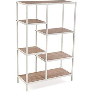 Versa Cedric Industriële stijl bibliotheek wandplank, met 6 legplanken of planken, Afmetingen (H x B x H) 109 x 30 x 70 cm, Hout en metaal, Kleur Wit en bruin