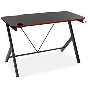 Versa Pablo Computerspeeltafel, tafel voor slaapkamer of studio, kleerhanger voor hoofdtelefoon, afmetingen (L x B x H): 76 x 60 x 120 cm, hout en metaal, kleur zwart en rood