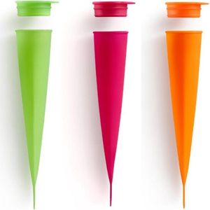 Lékué set van 3 ijsjesvormen calippo uit silicone groen; roze en oranje 4x4.8x20.2cm