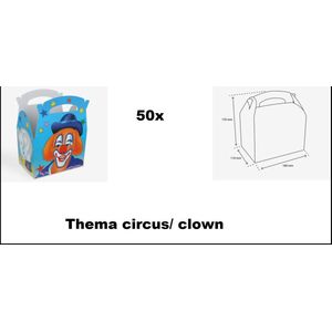 50x Happy kids menu box Funny clown - menu box take away restaurant festival thema party friet hamburger