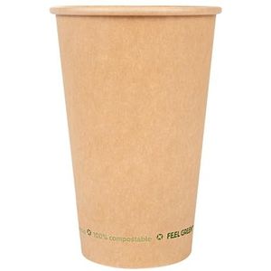 50 stuks papieren bekers, 1 muur, plastic vrij, 660 ml, 300 g/m², Ø 9/6 x 17 cm, bruin, doos