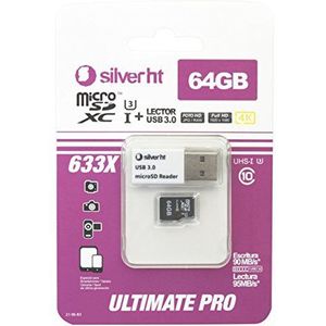 Silver HT 15238 Micro-SDXC-kaart UHS-I 600X-geheugenkaart Silverht Microsdxc Ultimate Pro 64GB Class 10 USB-stick 3.0