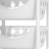 Juypal Keukentrolley met appelmotief - 3-laags - wit - kunststof - 45 x 29,5 x 70,5 cm