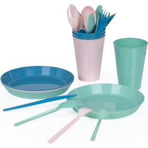 Juypal Servies 24-delig - pastel gekleurd - kunststof - voor 4 personen - herbruikbaar - BPA-vrij