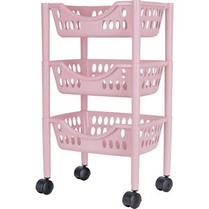 Juypal Keukentrolley - 3-laags - roze - kunststof - 39 x 26,5 x 66,5 cm