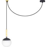 Hanglamp - Mine - Donkergrijs - Hout, Metaal, Glas - Diameter 18.5 cm