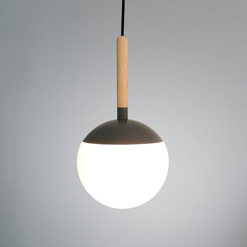 Hanglamp - Mine - Donkergrijs - Hout, Metaal, Glas - Diameter 18.5 cm