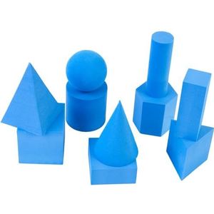 DOHE Educa Geometrische figuren voor kinderen, 10 blauwe geometrische vormen op rubber: kubus, bal, piramide, prisma, kegel, enz. - Montessori-methode - school- en educatief materiaal