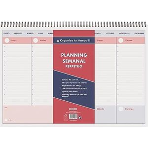 Dohe - Eeuwige weekplanner - A3 (42 x 29 cm), tafelplanner in het Spaans, week verticaal zicht, spiraalbinding met dubbele spiraalbinding