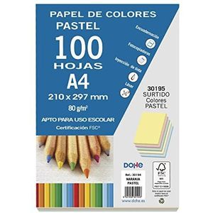 Dohe Pastelkleurige vellen voor knutselwerk en bedrukking (100 stuks) - A4-80 g/m² - kantoormateriaal