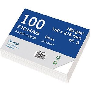 Dohe 30369 indexkaarten van wit karton, 180 g, glad, nr. 5, 160 x 215 mm, 100 stuks