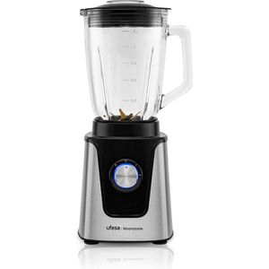 Ufesa Moonstone Blender, 1500W Vermogen, 1,5L Glazen Kan, Snelheidsregelaar met LED-verlichting, Ijsblokjesvergruizer, 6 Titanium Uitneembare Messen, 2 Snelheden + TURBO