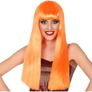 Atosa Verkleedpruik voor dames met lang stijl haar - Oranje - Carnaval/party