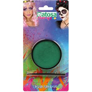 Atosa Aqua grimeer schmink met kwastje - groen - 12 gram - carnaval/verkleed - kind/volwassenen