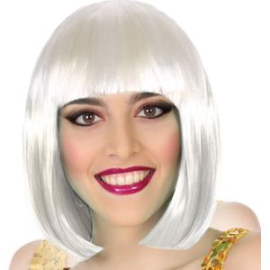 Verkleedpruik voor dames half lang haar - Wit - Bob lijn - Carnaval/party - Verkleedpruiken