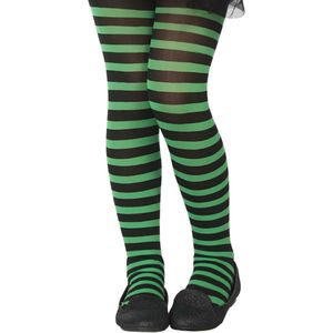 Carnaval verkleed panty voor kinderen van 6 tot 12 jaar - gestreept - zwart/groen - heksen - 40 denier