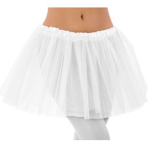 Dames verkleed rokje/tutu - tule stof met elastiek - wit - one size model - vanaf 16 jaar