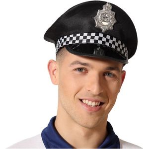 Atosa Carnaval verkleed Politie agent hoedje - zwart/zilver - voor volwassenen - Politie thema