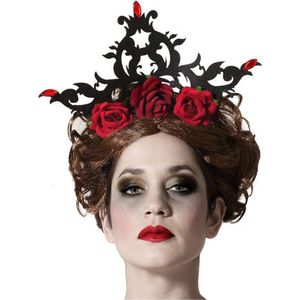 Halloween/horror verkleed kroon met rozen - vampier/dark queen - kunststof - dames/meisjes