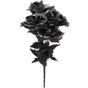 Halloween accessoires bloemen - zwarte rozen met blaadjes - 35 cm