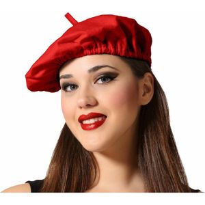 Atosa Carnaval verkleed hoed/baret in Franse stijl - rood - heren/dames - Frankrijk thema