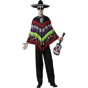 Atosa - Kostuum Poncho Skelet - Heren - Zwart - Polyester - Eén Maat