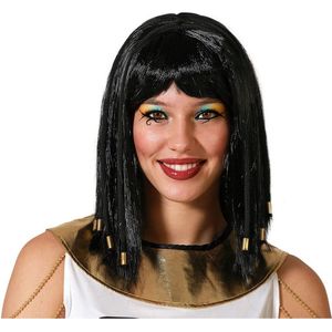 Atosa Verkleedpruik voor dames met half lang haar - Cleopatra - zwart - Egypte/geschiedenis/oudheid