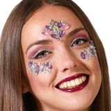 Atosa Carnaval verkleed gezicht juwelen/steentjes - stickers - paars mix tinten - glitter diamantjes - strass steentjes/plakdiamantjes