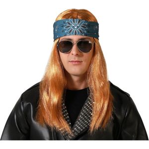Atosa Verkleedpruik voor heren met lang stijl haar - Bruin - Rocker/Biker - Carnaval - met haarband